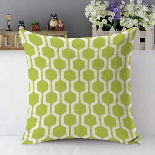 Vista 5 de Mugod Almohada con patrón hexagonal, diseño geométrico, enrejado, polígono, verde lima y blanco, algodón y lino, funda de cojín cuadrada estándar