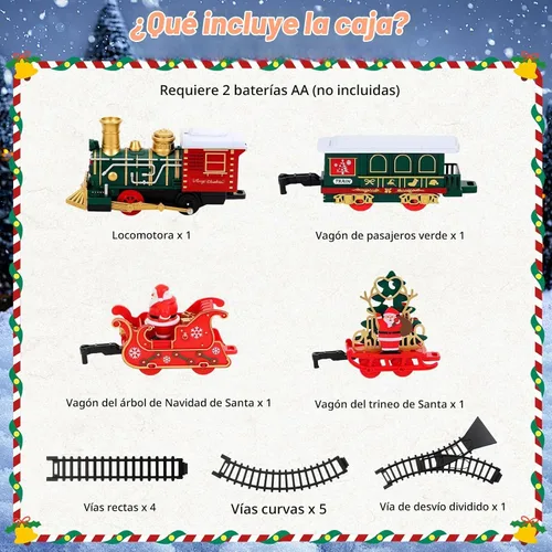 Vista 12 de Luxspire Juego de tren de Navidad, tren de árbol de Navidad con trineo