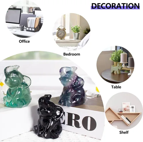 Vista 5 de Figura de elefante de fluorita tallada a mano, Feng Shui, regalo para amor, armonía, accesorios de escritorio, regalos para mujeres, adorable
