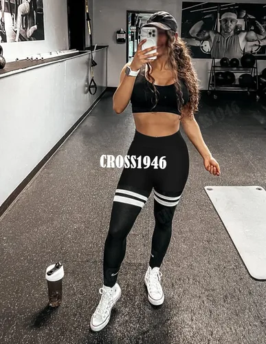 Vista 3 de Women's Seamless Stripe Colorblock Yoga Pants High Waist Stretchy Butt Lift Workout Fitness Legging