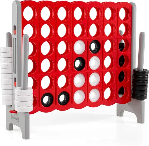 Vista 14 de COSTWAY Juego Gigante Jumbo 4 en Raya, Conecta 4 para Niños y Adultos, 3.5 Pies de Alto para Interiores y Exteriores con 42 Anillos Jumbo