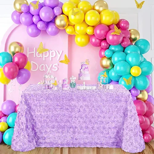 Vista 15 de QueenDream Mantel de roseta dorada de 90 x 132 pulgadas, mantel floral rústico para bodas, fiestas de cumpleaños, eventos y decoración
