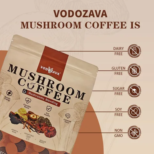 Vista 5 de Café instantáneo de hongos en polvo Extracto de café expreso con melena de leones Chaga cola de pavo Shiitake Cordyceps Reishi 20 porciones