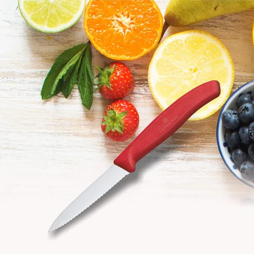 Vista 6 de Victorinox VIC-6.7631 Swiss Classic Paring 3¼"" Hoja de punta de lanza dentada 5/8" de ancho en el mango Rojo", multicolor, m
