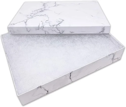 Vista 3 de TheDisplayGuys - Caja de regalo de papel de cartón relleno de algodón, 100 unidades, color blanco mármol