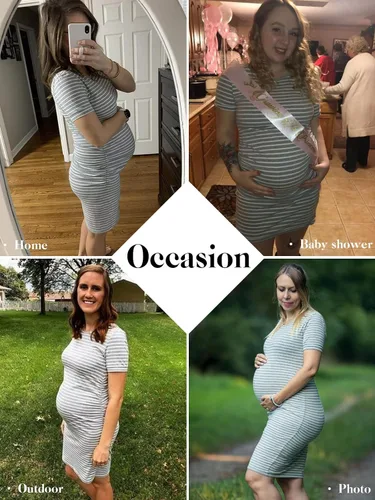 Vista 3 de Liu & Qu - Vestido de maternidad para mujer, de manga corta o manga 34, fruncido, para uso diario o baby shower