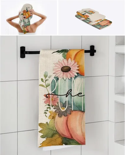 Vista 7 de Harvest Pumpkin Bath Towels for Bathroom Set - Luxury Towels Gifts for Women,Quick Dry Beach Kitchen Hand Hair Face Yoga Workout Gym Towel and Dish