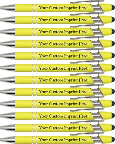 Vista 13 de ExpressDesigns™ - Bolígrafos personalizados pastel premium con lápiz óptico Bolígrafos personalizados de metal suave al tacto con tinta negra