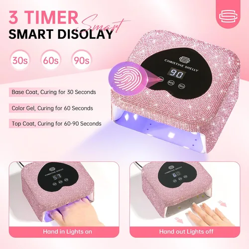 Vista 4 de Lámpara de uñas UV, luz UV para uñas de gel, lámpara de uñas de 48 W enchufable, mini lámpara de uñas con control táctil, sensor automático y 3