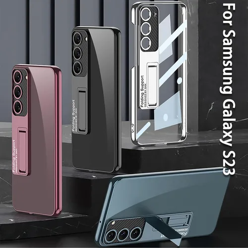 Vista 7 de Miimall Funda compatible con Samsung Galaxy S23, funda S23 con soporte, cubierta al vacío translúcida protectora delgada para Galaxy S23 5G (negro)