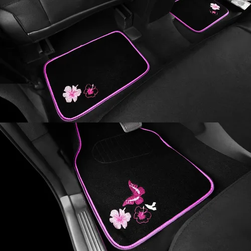Vista 9 de CAR PASS Juego de fundas universales para asiento delantero de automóvil, diseño de flores bordadas, impermeables, fundas para volante, mariposa