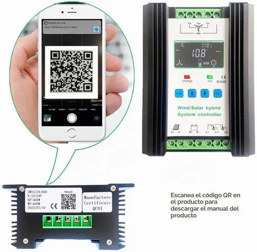 Vista 4 de Controlador de carga híbrido solar eólico de 1000 W, PWM, 600 W, viento + 400 W, tecnología de carga de impulso solar, regulador inteligente digital
