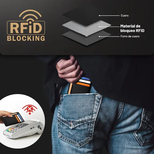 Vista 6 de Travelambo Billetera delgada con bolsillo delantero y clip para el dinero con bloqueo de identificación por radiofrecuencia, talla única