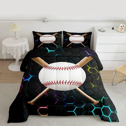 Vista 3 de Erosebridal Juego de edredón de béisbol tamaño individual, juegos de ropa de cama deportiva para niños, edredones y juegos de ropa de cama de nido