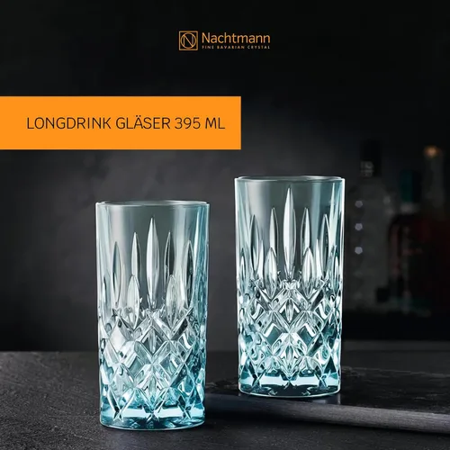 Vista 2 de Nachtmann Juego de vasos largos de 2 piezas, 3,574.5 fl oz, azul aguamarina, Noblesse, 105710, vasos de cóctel hechos de cristal de cristal, aptos