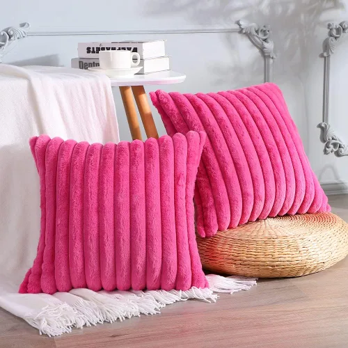 Vista 20 de Soleebee Juego de 2 fundas de cojín decorativo de terciopelo suave y acogedor, fundas de piel sintética de conejo para sofá, cama, silla, cojines