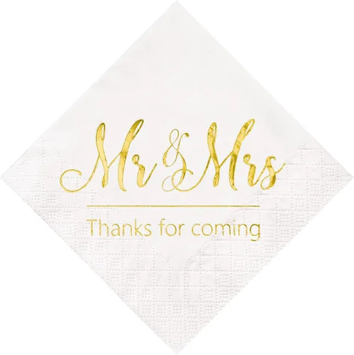 Vista 10 de Crisky Servilletas de boda Mr Mrs Bule - Servilletas doradas de postre para boda, ducha, compromiso, fiestas, 100 unidades, 3 capas