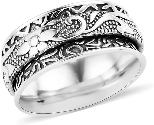 Vista 16 de Shop LC 925 Sterling Silver Boho Spinner Fidget Anxiety Ring for Women 3 rayas.