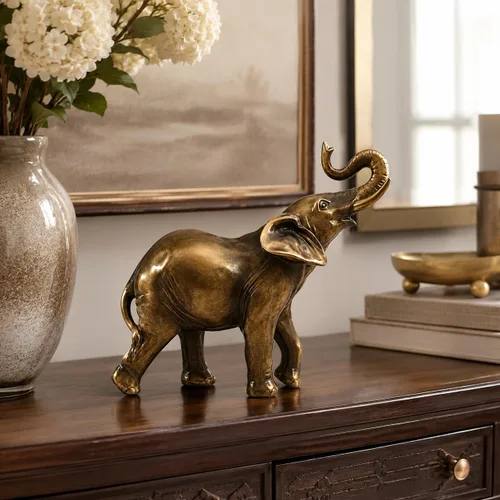 Vista 9 de Comfy Hour Estatua de elefante de 6.7 pulgadas con tronco arriba, figura decorativa de animales para escritorio de oficina en casa, escultura