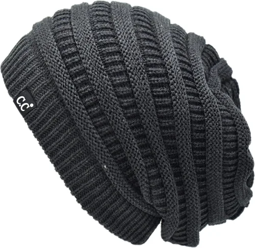 Vista 45 de C.C Winter Oversized Beanie Hat with Fuzzy Lining – Thick Knit Thermal Beanie for Cold Weather, Soft Warm Fleece Lined Cap