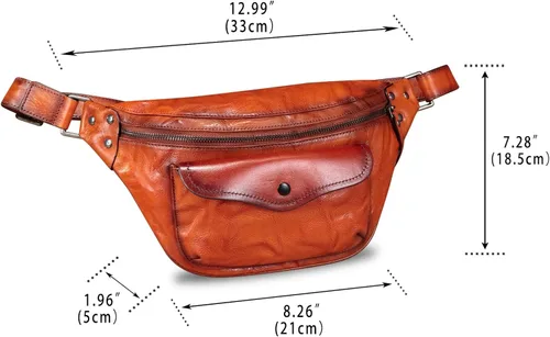 Vista 5 de Riñonera de cuero genuino para mujeres y hombres, bolso cruzado de cuero real vintage, bolso cruzado de moda para la cintura