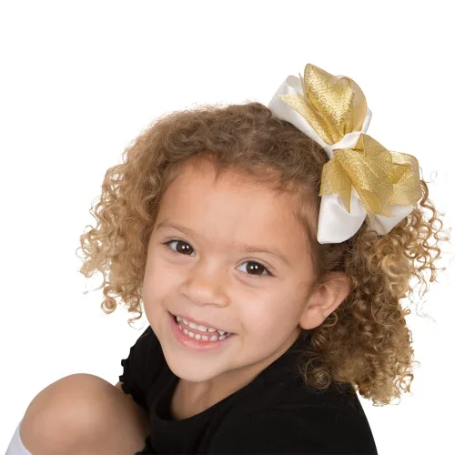 Vista 2 de juDanzy Lazo grande con clip de pelo dorado y crema para niñas
