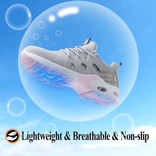 Vista 4 de LANSNBO Zapatos de punta de acero para mujer, zapatos de trabajo de seguridad indestructibles, con amortiguación de aire, ligeros, transpirables