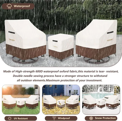 Vista 5 de Cubiertas para juego de muebles de patio Aacabo para 3 piezas de bistró al aire libre, cubierta impermeable 100% para muebles de exterior para 2