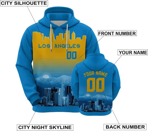 Vista 119 de Custom Football Hoodies City Night Skyline Personalized Sweatshirt Name Number Fan Gift Pullover for Men Women Youth