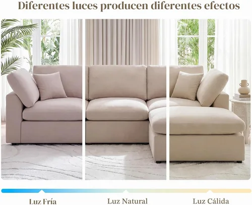 Vista 9 de Sofás modulares de nube seccionales para sala de estar, sofá modular grande con otomana, sofá de 3 plazas en forma de L con almohada, color beige