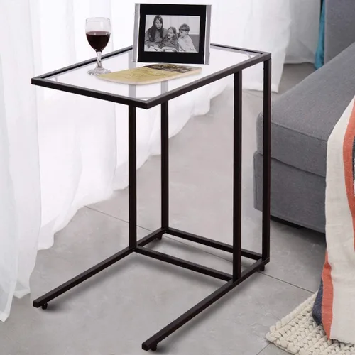 Vista 2 de Mesa auxiliar rectangular inclinable con parte superior de cristal, mesa auxiliar de sofá, mesa auxiliar de café para soporte de laptop, sala
