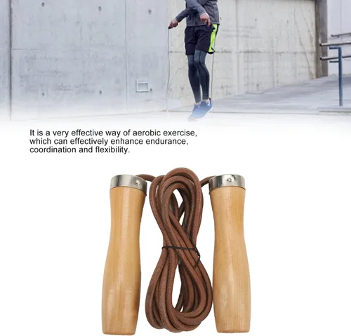 Vista 9 de Rope Skipping Rope, Workout Rope with Wooden Handle Cowhide for Fitness Portable Exercise HIIT Aerobic Training