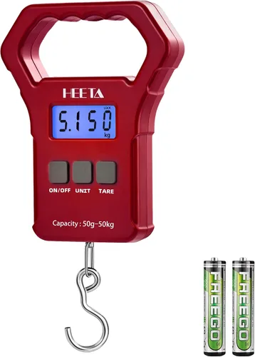 Vista 9 de HEETA Báscula de pescado, báscula digital portátil de pesca colgante de 110 libras / 110.2 lbs con pantalla LCD retroiluminada, báscula de equipaje