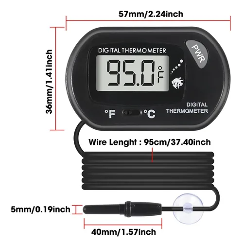 Vista 5 de Termómetro digital para acuario con pantalla LCD, sonda de sensor resistente al agua y ventosa para tanques de peces y reptiles