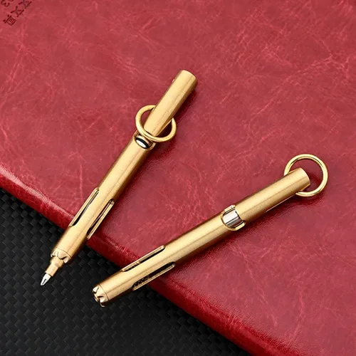 Vista 4 de Bolt Action - Mini bolígrafo de latón, reemplazables EDC de tinta negra por Bolt Action para oficina, trabajo, escritura, firma, viajes, trabajo