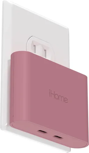 Vista 11 de iHome Cargador USB-C multipuerto de 40 W, bloque plano de 2 puertos AC Pro, adaptador de pared de carga rápida dual Foldable Prongs, Fast