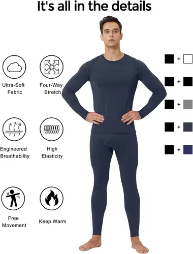 Vista 6 de CL convallaria Paquete de 2 calzoncillos térmicos largos para hombre, forro polar suave, capa base para clima frío, tallas XS-4XL