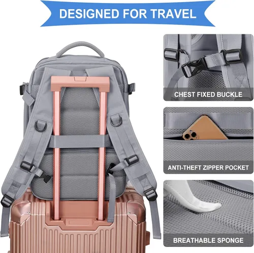 Vista 4 de Mochila de viaje grande para mujer, mochila de transporte, mochila de senderismo impermeable, mochila deportiva al aire libre, mochila casual