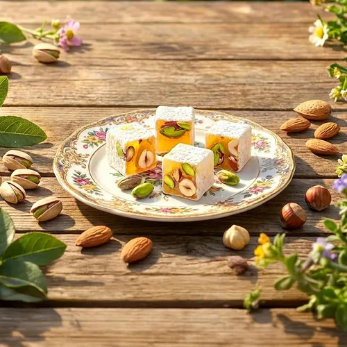 Vista 6 de Hazer Baba Delicias Turcas, Caja de bocadillos gourmet con nueces mixtas y sabor a vainilla, bocadillo tradicional vegano, Lokum turco, dulces