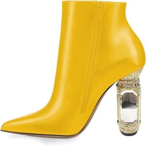 Vista 54 de FSJ Botas de tacón alto con punta puntiaguda para mujer, con tacón alto, con cremallera lateral brillante, estilo casual, para uso diario, zapatos