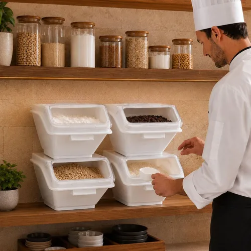 Vista 5 de Restaurantware Contenedor de ingredientes rectangular blanco de 2.6 galones