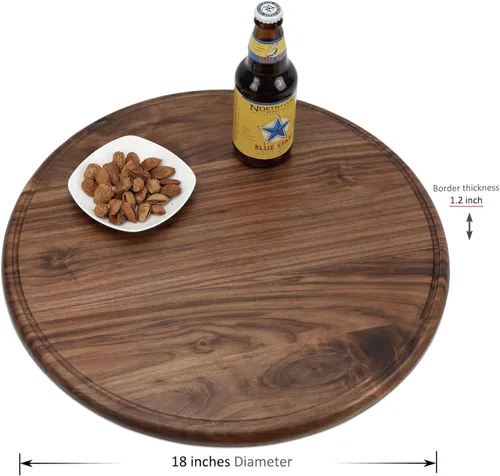 Vista 2 de Tabla de cortar redonda de madera de nogal de 18 pulgadas para cocina, tabla de cortar de madera con ranuras de jugo