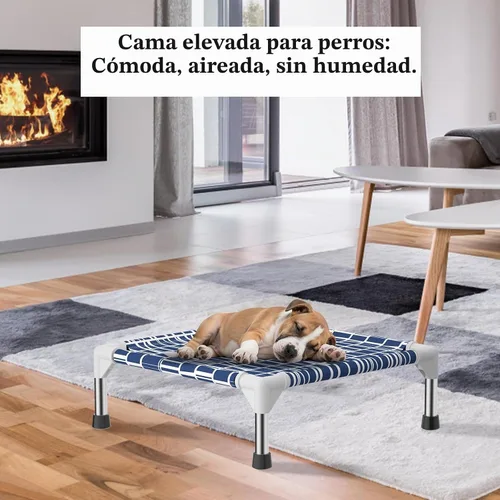 Vista 2 de Cama elevada para perros con tela de algodón, marco de acero inoxidable