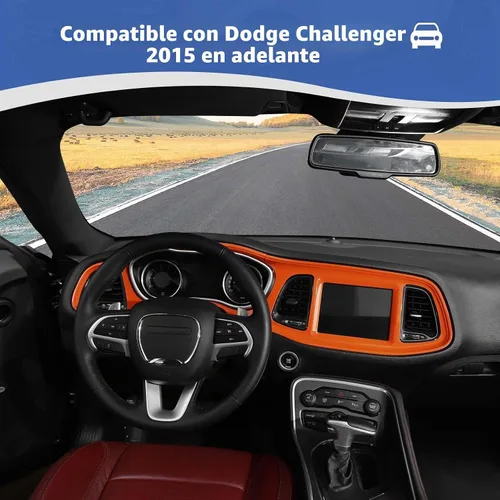 Vista 4 de RT-TCZ para Challenger Cubierta de Panel de Tablero de Consola Central Naranja para Dodge Challenger 2015-2023 Accesorios Interiores Naranjas 4