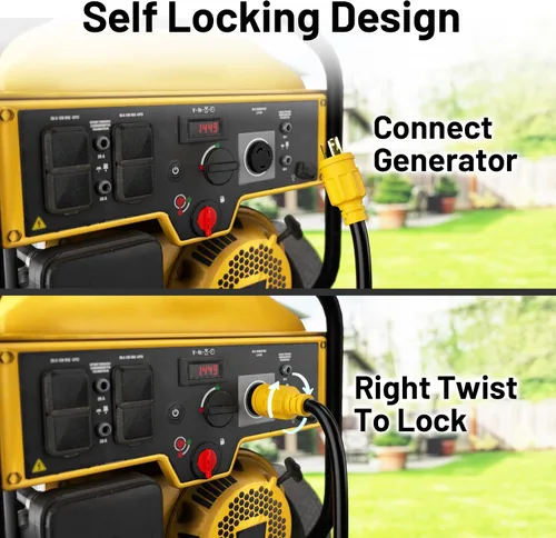 Vista 2 de Vockjour Cable de extensión de generador de 30 amperios L5-30P/L5-30R de 50 Amarillo
