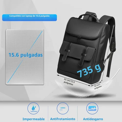Vista 2 de Mochila vintage para laptop para hombres y mujeres, mochila de viaje de 15.6 pulgadas, mochilas impermeables de negocios y universidades, mochilas
