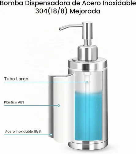 Vista 5 de Dispensador de jabón de manos para encimera para baño, cocina, 10.1 fl oz, plateado Plata