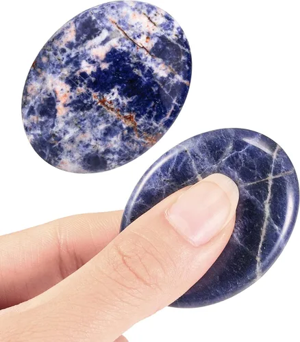 Vista 2 de Rockcloud Paquete de 2 piedras de preocupación, piedras de palma para el pulgar, cristales curativos para la ansiedad, sodalita