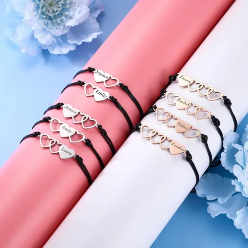 Vista 5 de Juego de pulseras de corazón a juego con nombre personalizado de 234 piezas, acero inoxidable, mejor amiga, regalo de amistad para hermanas, mejores