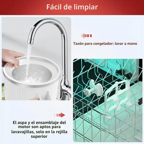 Vista 5 de Accesorio para batidora KitchenAid, cuenco de helado compatible con batidoras de soporte de 4.5 cuartos y 6 cuartos de galón o más grandes